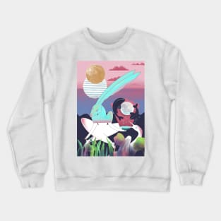 White rabbit meditates in the evening Crewneck Sweatshirt